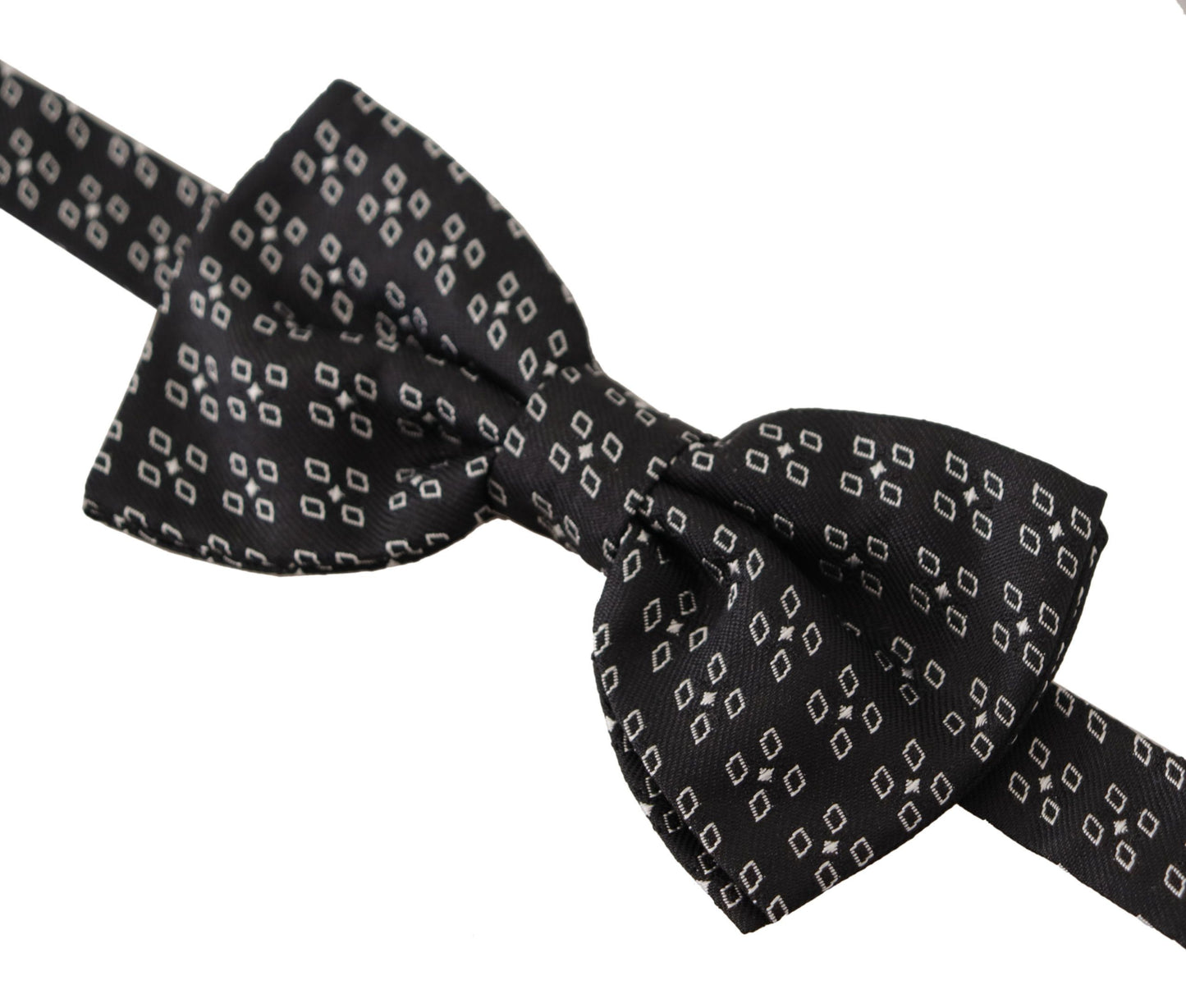 Dolce &amp; Gabbana Black White Polka Dot 100% Silk Neck Papillon Tie