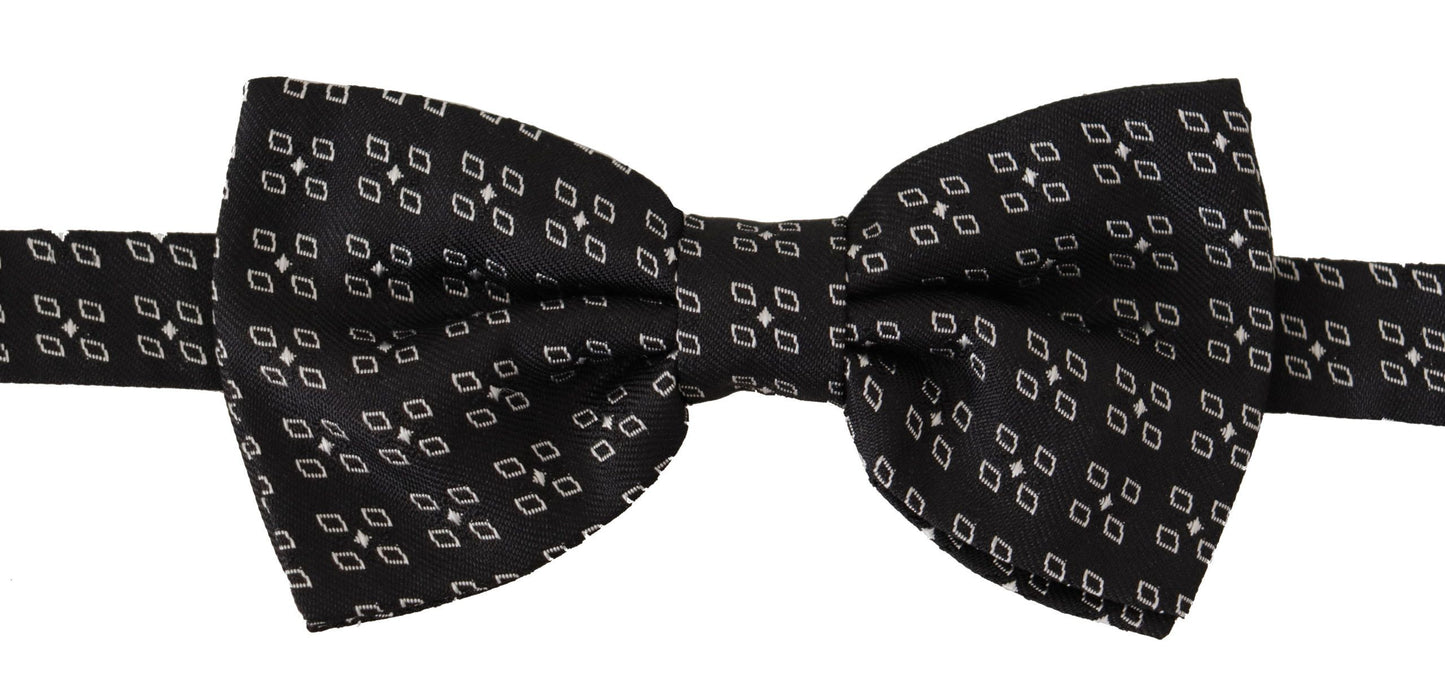 Dolce &amp; Gabbana Black White Polka Dot 100% Silk Neck Papillon Tie