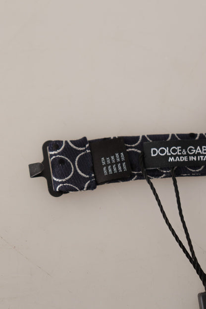 Dolce &amp; Gabbana Black White Round 100% Silk Neck Papillon Tie