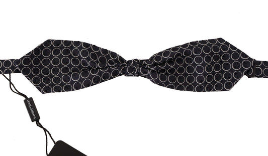Dolce &amp; Gabbana Black White Round 100% Silk Neck Papillon Tie