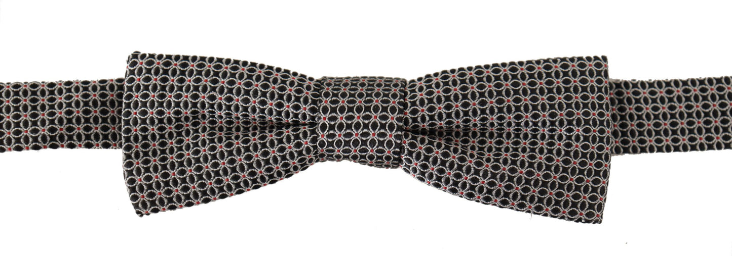 Dolce &amp; Gabbana Black White Flower Pattern Silk Neck Papillon Tie