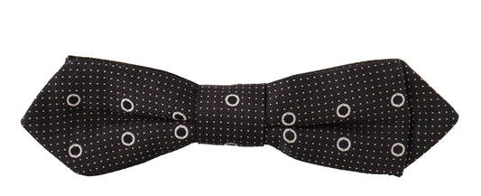 Dolce &amp; Gabbana Black White Polka Dot 100% Silk Neck Papillon Tie