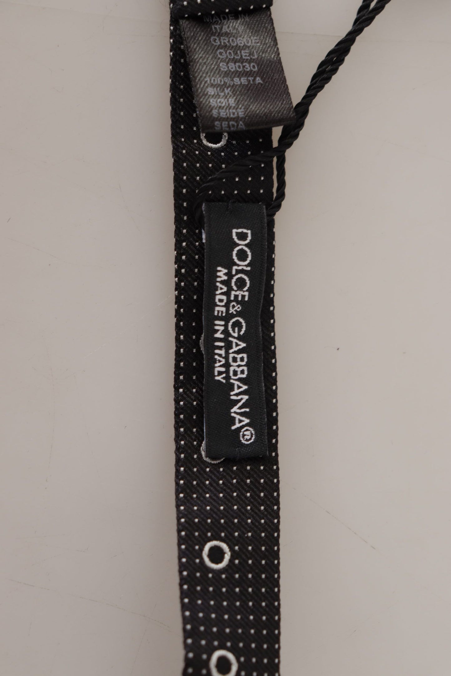 Dolce &amp; Gabbana Black White Polka Dot 100% Silk Neck Papillon Tie