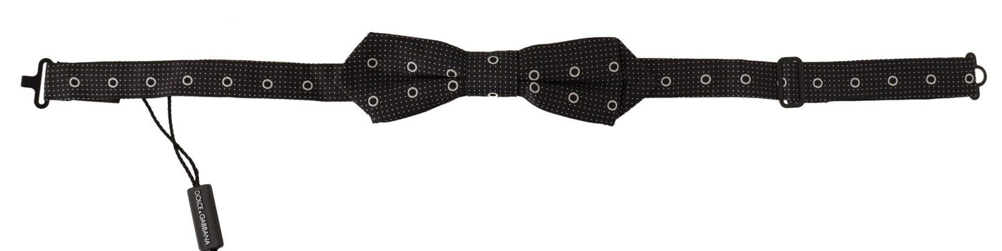 Dolce &amp; Gabbana Black White Polka Dot 100% Silk Neck Papillon Tie