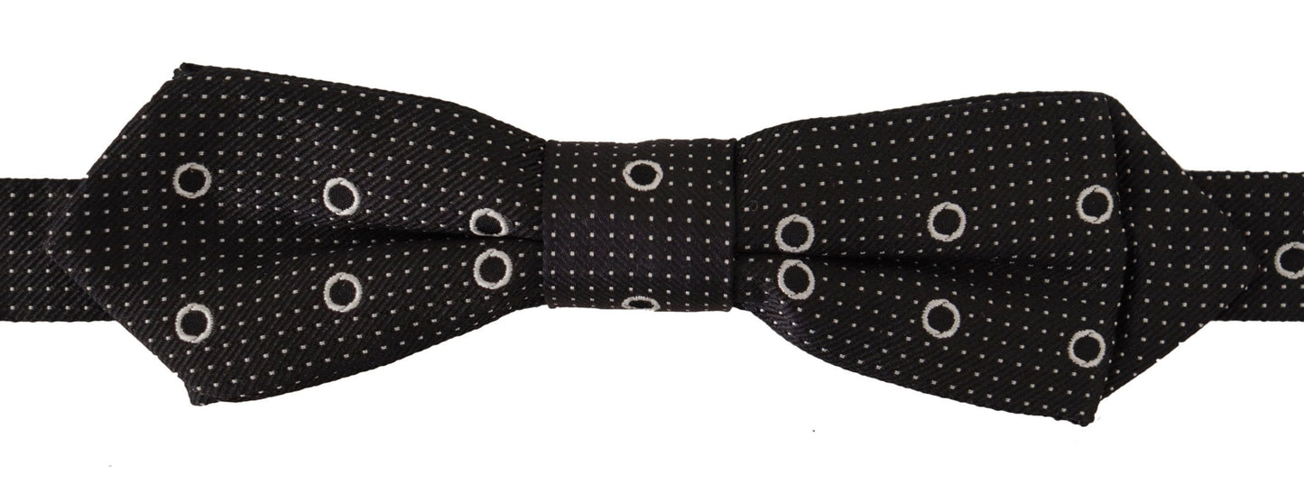 Dolce &amp; Gabbana Black White Polka Dot 100% Silk Neck Papillon Tie