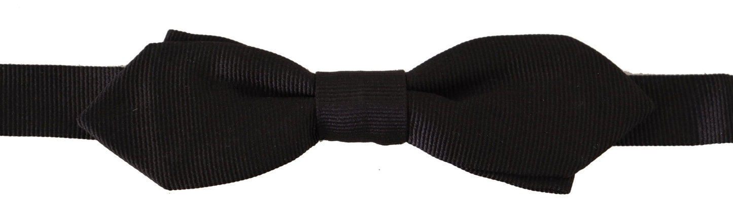 Dolce &amp; Gabbana Black Solid 100% Silk Adjustable Neck Papillon Tie