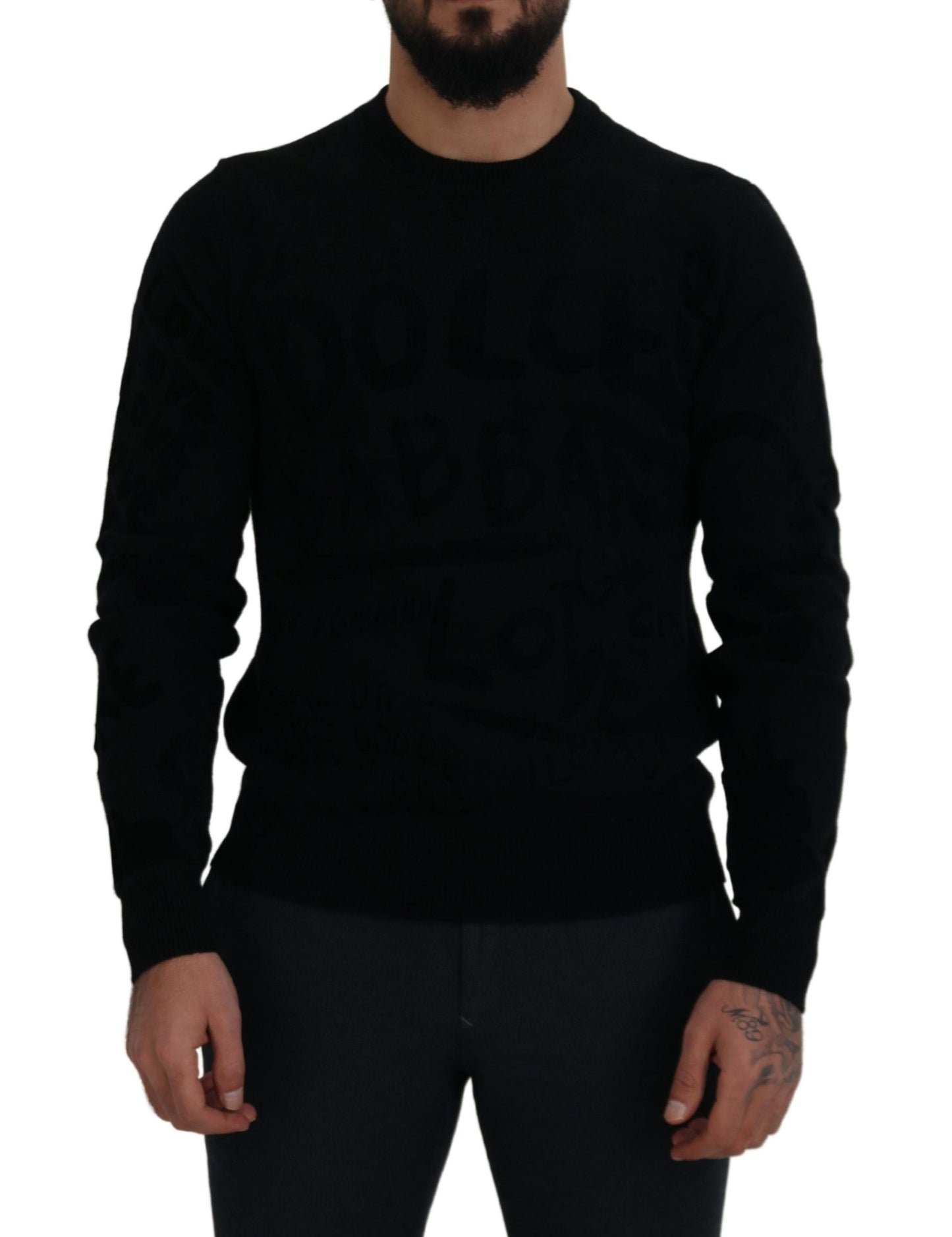 Dolce & Gabbana Black Wool Logo Pattern Crewneck Pullover Sweater by Dolce & Gabbana