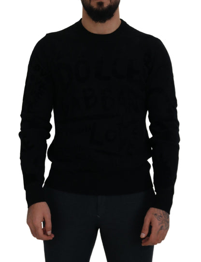 Dolce & Gabbana Black Wool Logo Pattern Crewneck Pullover Sweater by Dolce & Gabbana