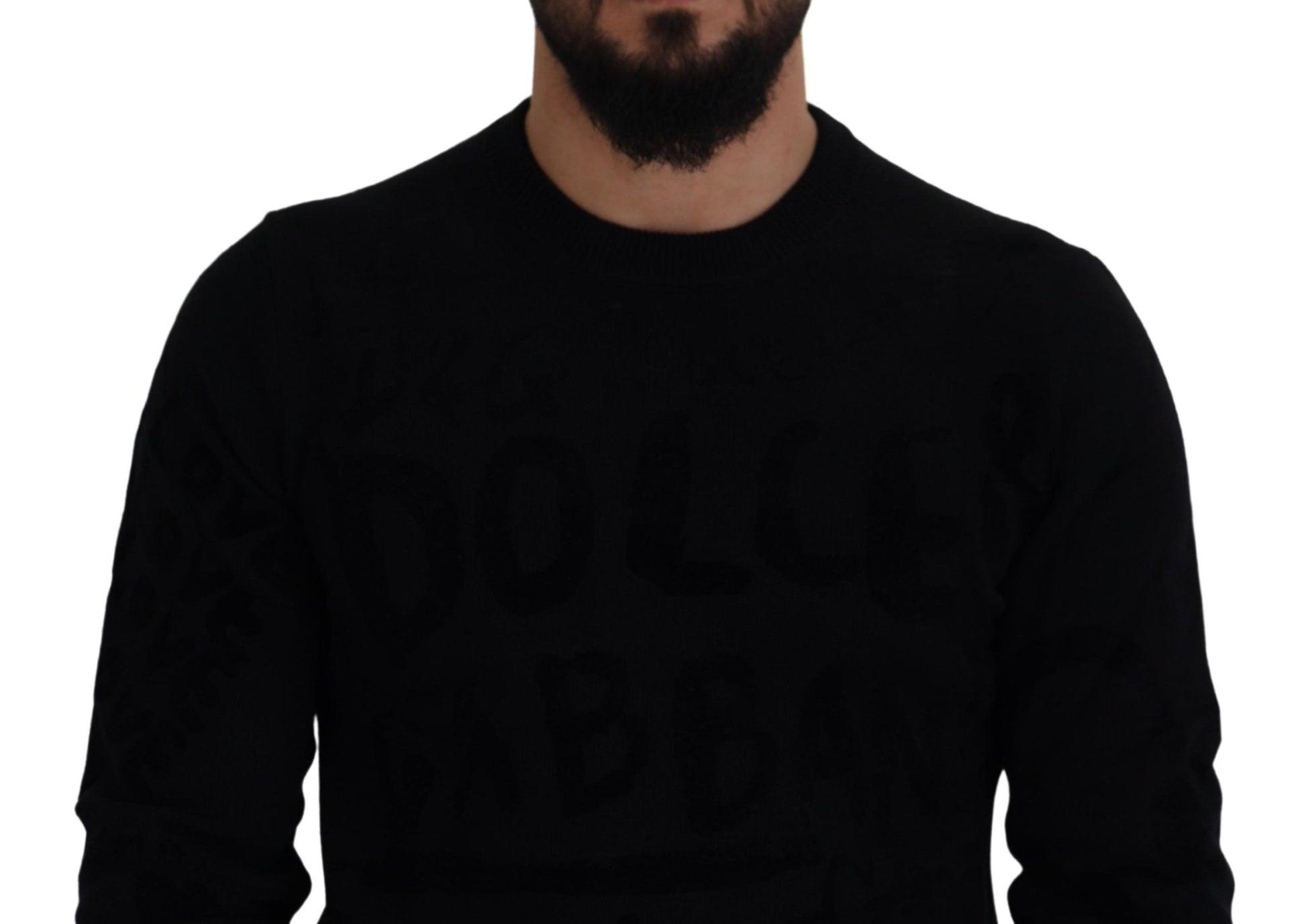 Dolce & Gabbana Black Wool Logo Pattern Crewneck Pullover Sweater by Dolce & Gabbana