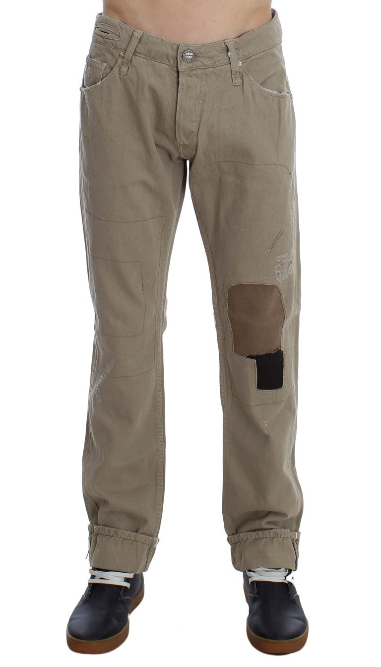 Huit jeans beiges coupe droite en coton pour homme