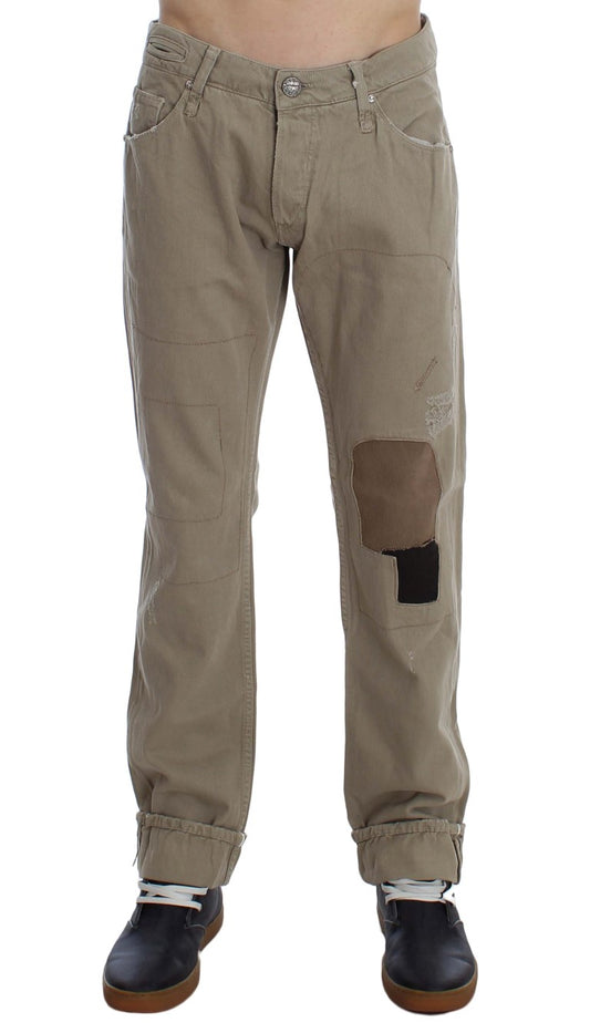 Huit jeans beiges coupe droite en coton pour homme