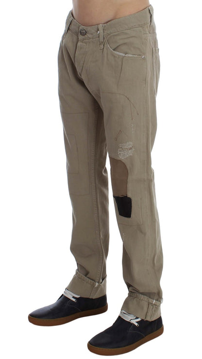Huit jeans beiges coupe droite en coton pour homme
