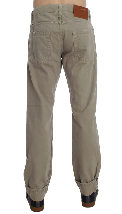 Huit jeans beiges coupe droite en coton pour homme