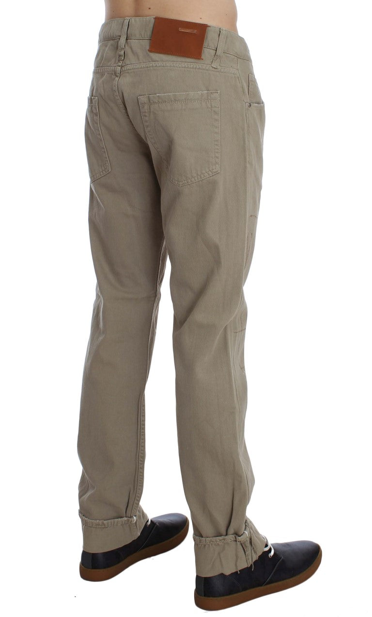 Huit jeans beiges coupe droite en coton pour homme
