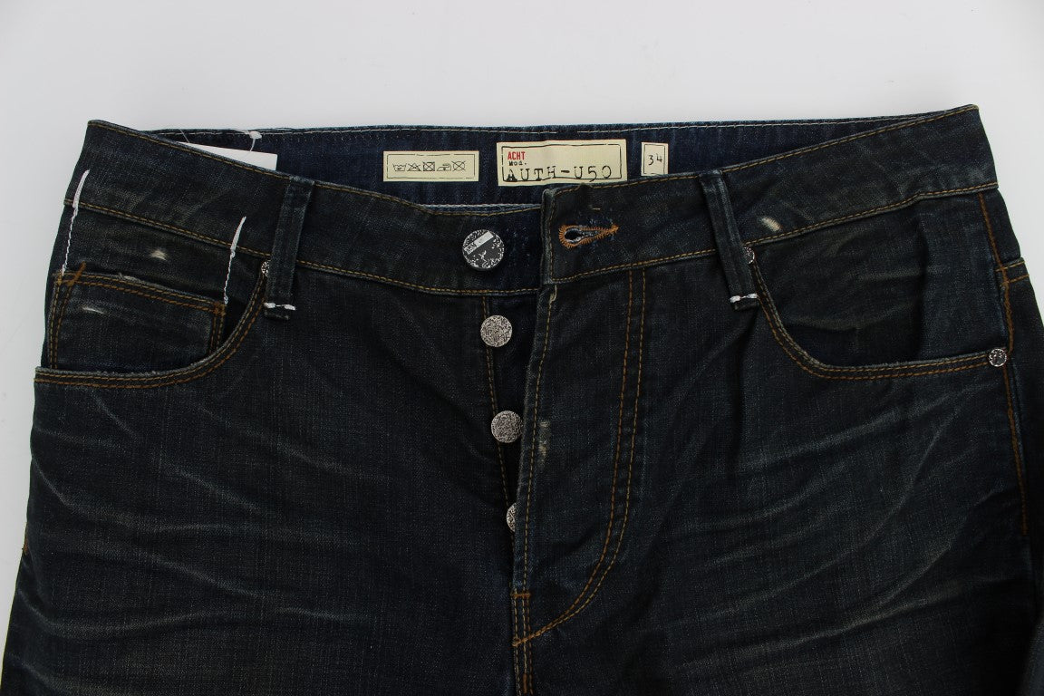 Huit jeans bleu foncé élégants coupe droite
