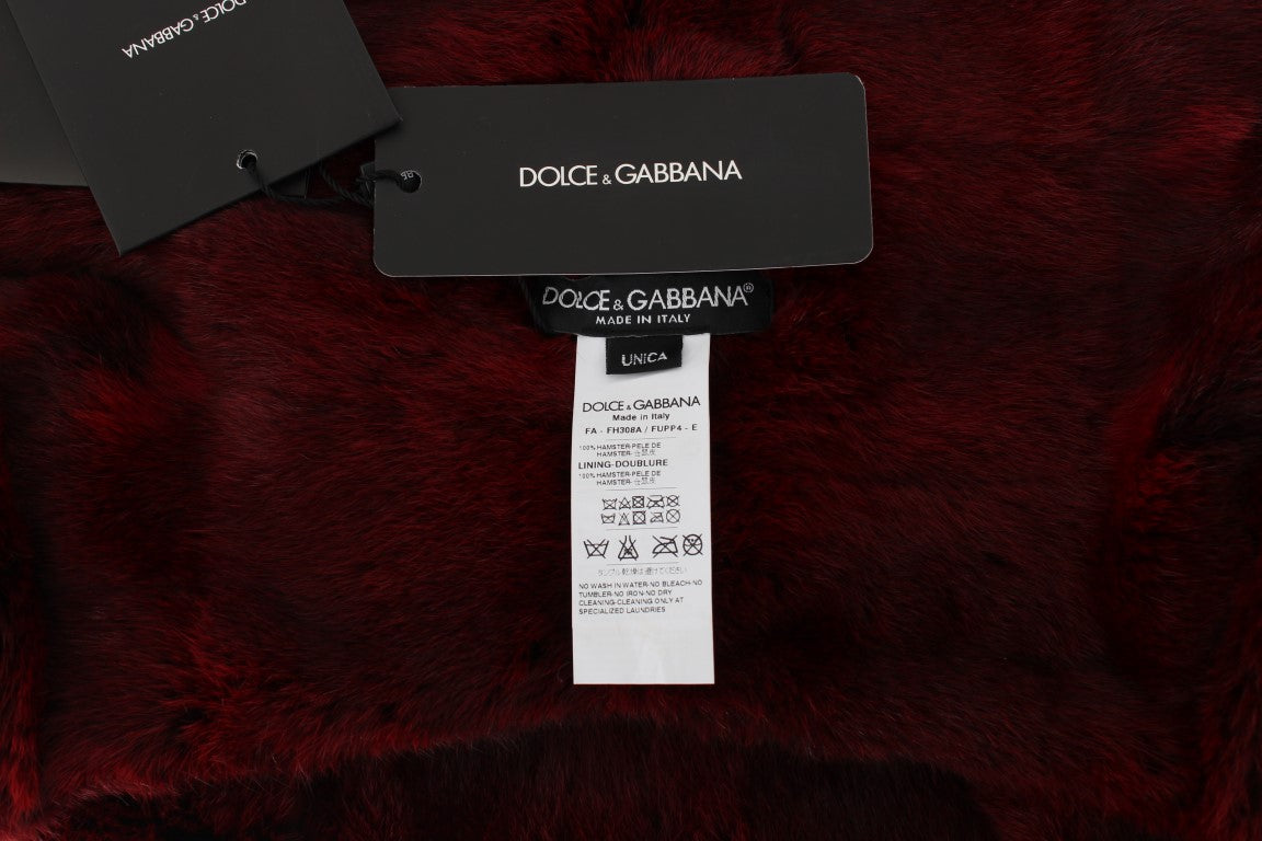Foulard à capuche en fourrure bordeaux de luxe Dolce &amp; Gabbana
