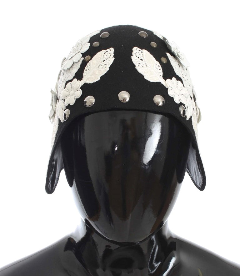 Dolce &amp; Gabbana Élégant chapeau cloche en laine noire à fleurs