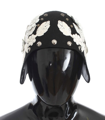 Dolce &amp; Gabbana Élégant chapeau cloche en laine noire à fleurs