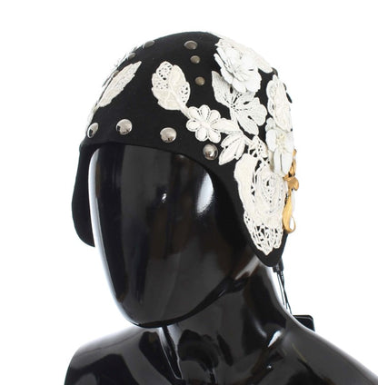 Dolce &amp; Gabbana Élégant chapeau cloche en laine noire à fleurs