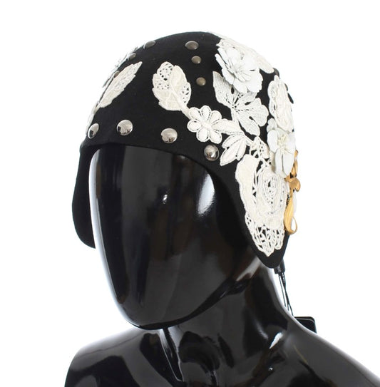 Dolce &amp; Gabbana Élégant chapeau cloche en laine noire à fleurs