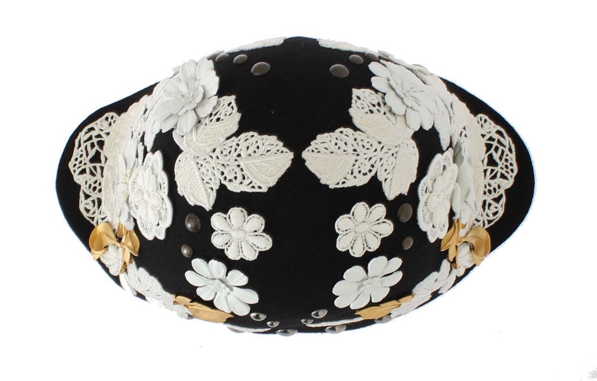 Dolce &amp; Gabbana Élégant chapeau cloche en laine noire à fleurs