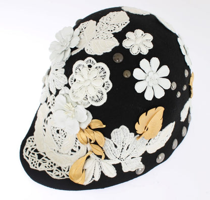 Dolce &amp; Gabbana Élégant chapeau cloche en laine noire à fleurs