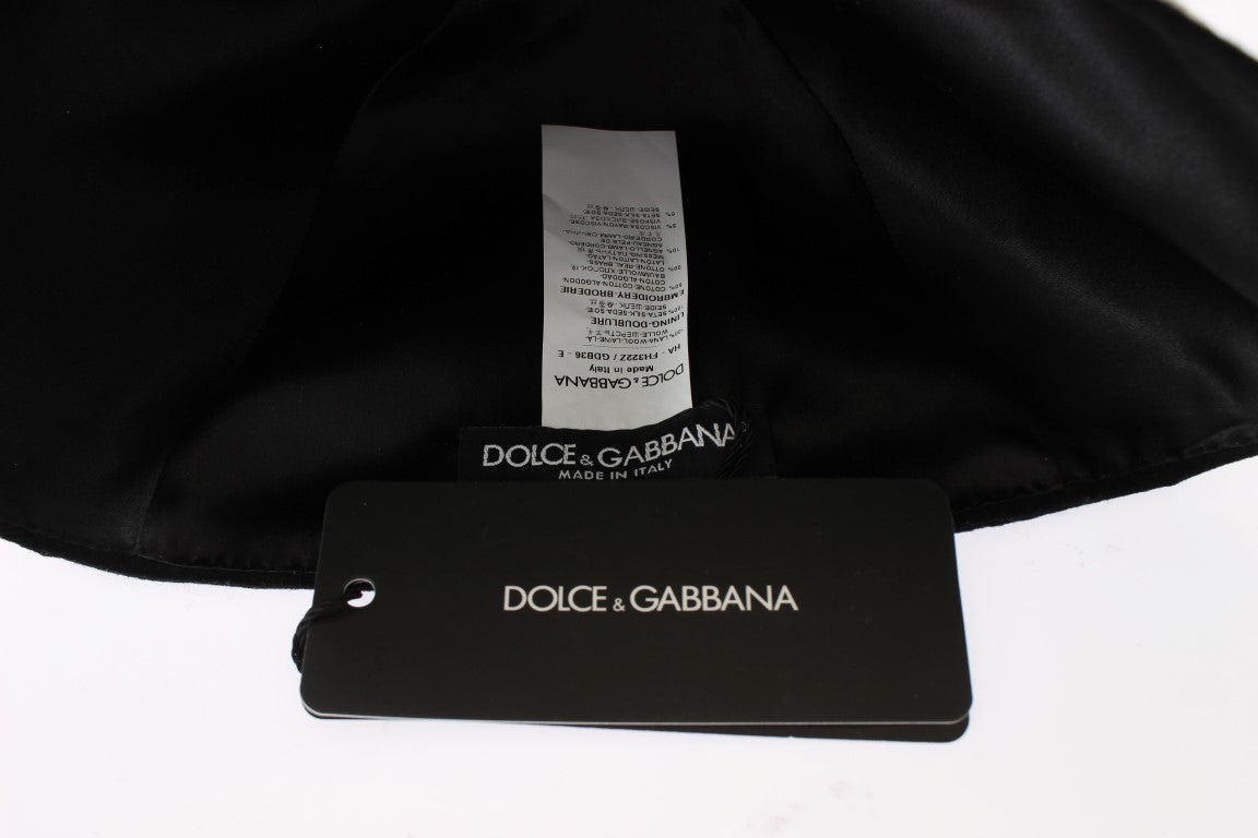 Dolce &amp; Gabbana Élégant chapeau cloche en laine noire à fleurs