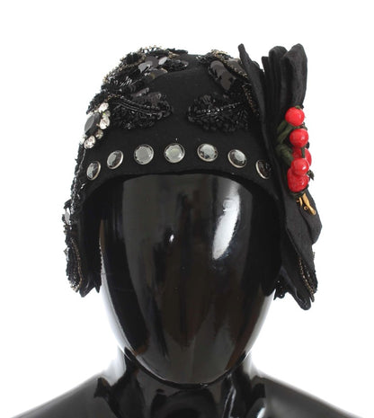 Dolce &amp; Gabbana Élégant chapeau cloche noir orné de cristaux