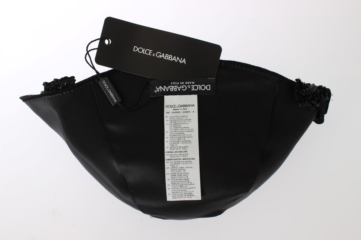 Dolce &amp; Gabbana Élégant chapeau cloche noir orné de cristaux
