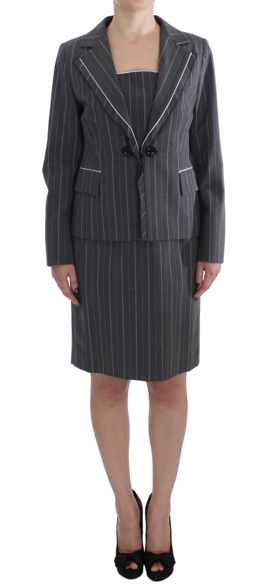 Ensemble élégant BENCIVENGA : robe grise à rayures et blazer