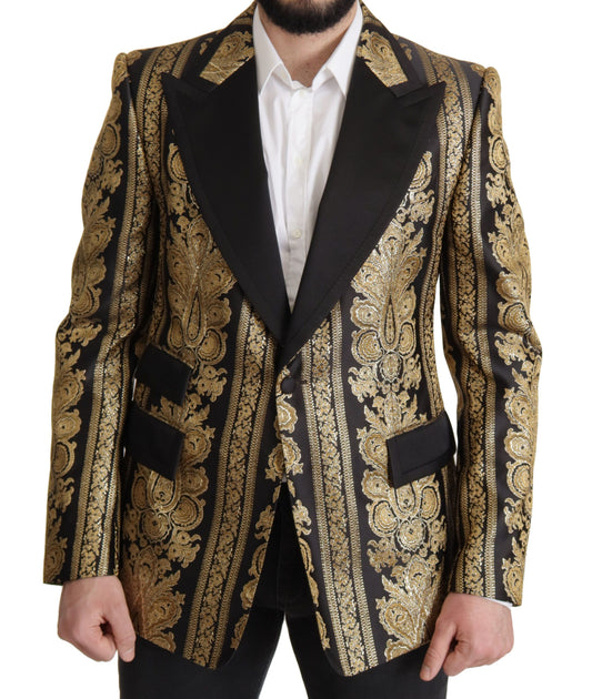 Dolce &amp; Gabbana Black Gold Jacquard Single Breasted Blazer