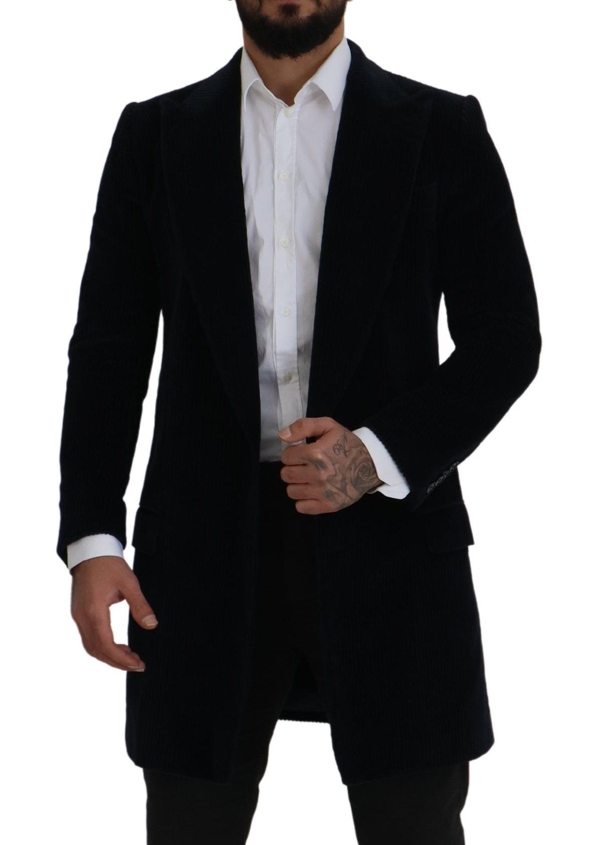 Dolce &amp; Gabbana Black Cotton Cardigan Long Coat Men Jacket