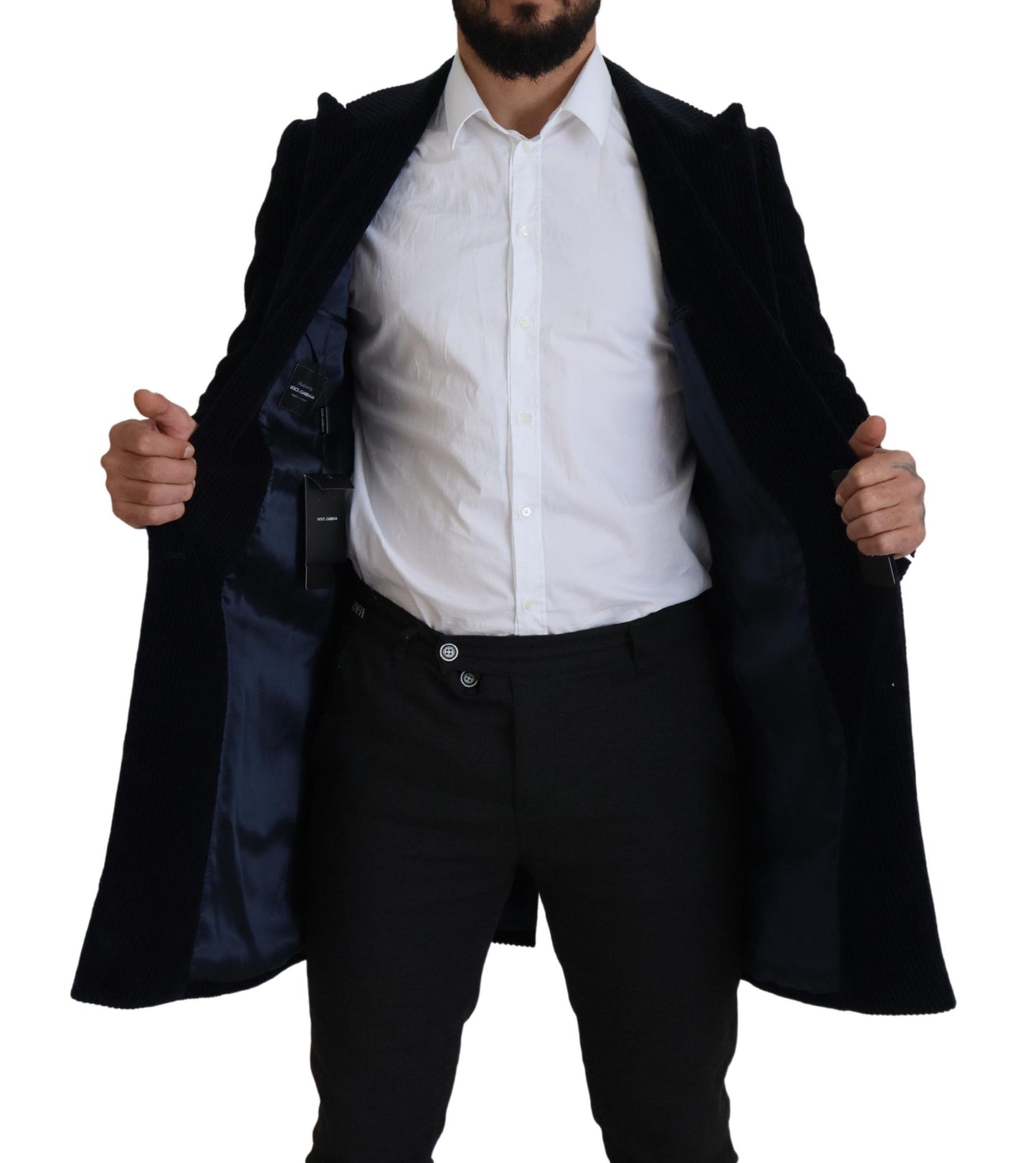 Dolce &amp; Gabbana Black Cotton Cardigan Long Coat Men Jacket