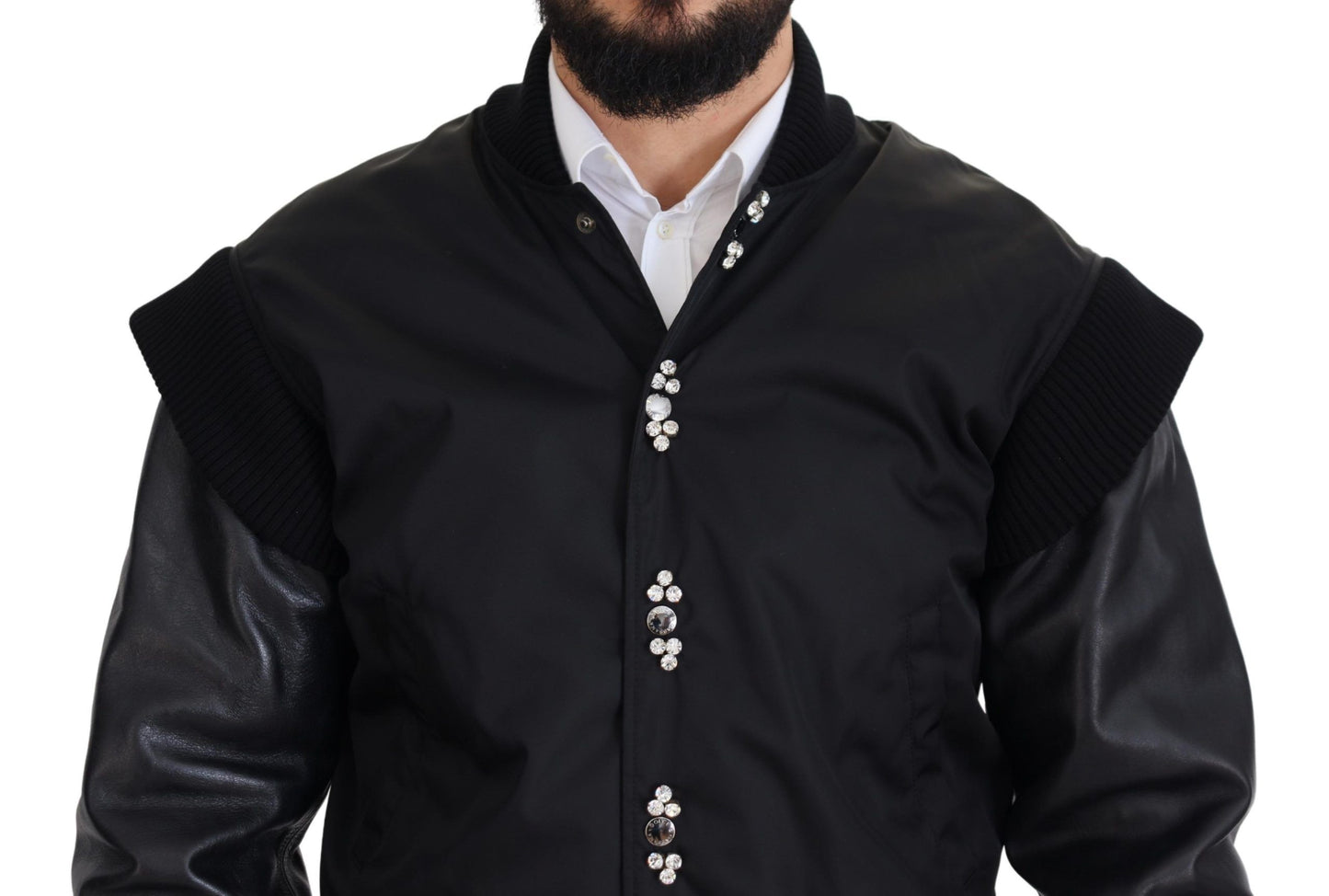 Dolce &amp; Gabbana - Élégant blouson aviateur noir orné de cristaux