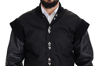 Dolce &amp; Gabbana - Élégant blouson aviateur noir orné de cristaux