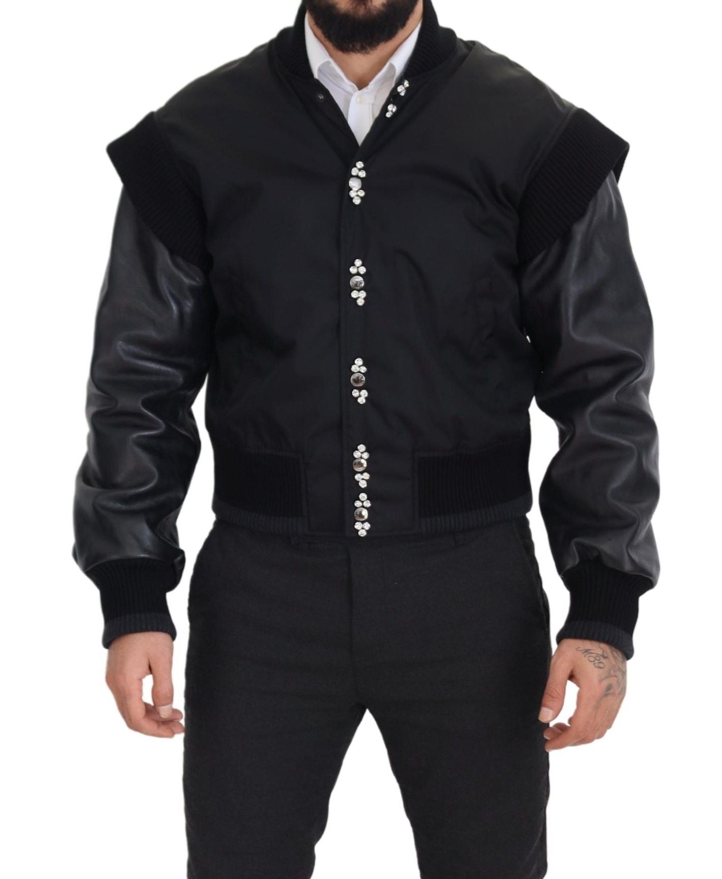 Dolce &amp; Gabbana - Élégant blouson aviateur noir orné de cristaux