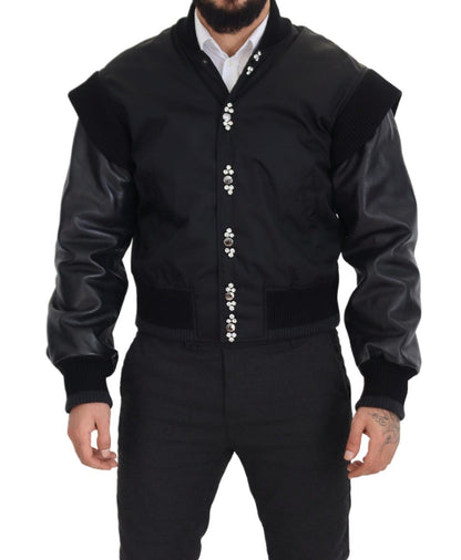 Dolce &amp; Gabbana - Élégant blouson aviateur noir orné de cristaux