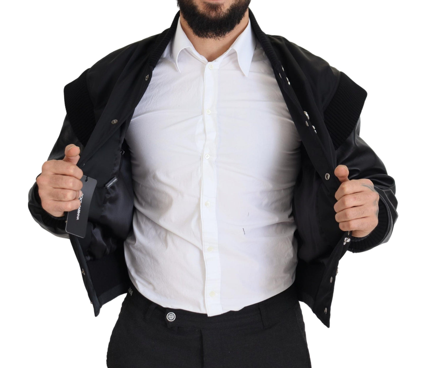 Dolce &amp; Gabbana - Élégant blouson aviateur noir orné de cristaux
