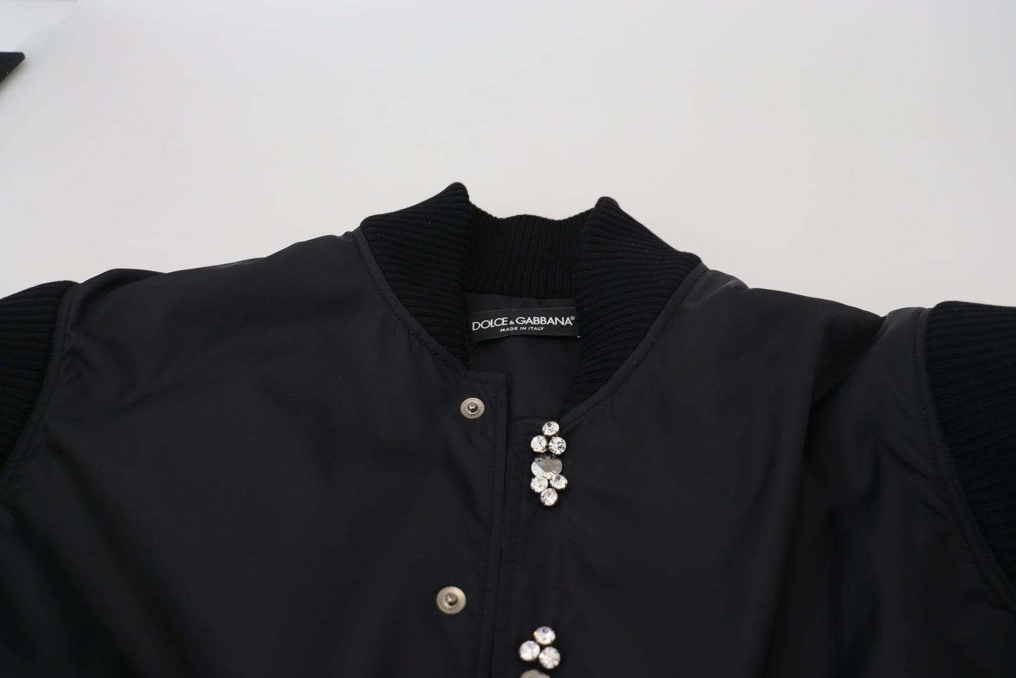 Dolce &amp; Gabbana - Élégant blouson aviateur noir orné de cristaux