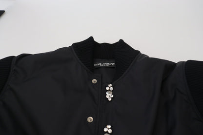 Dolce &amp; Gabbana - Élégant blouson aviateur noir orné de cristaux