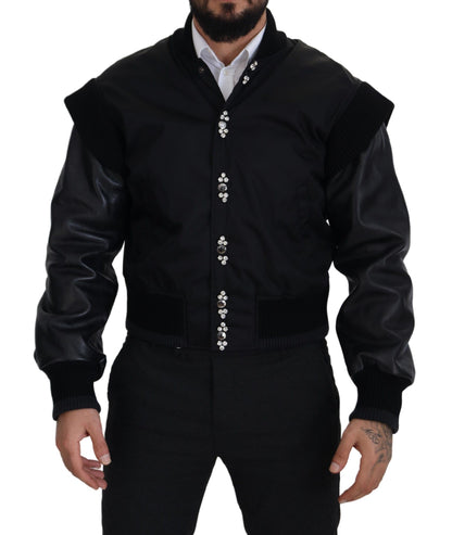 Dolce &amp; Gabbana - Élégant blouson aviateur noir orné de cristaux