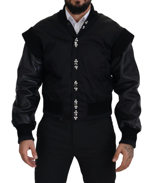 Dolce &amp; Gabbana - Élégant blouson aviateur noir orné de cristaux