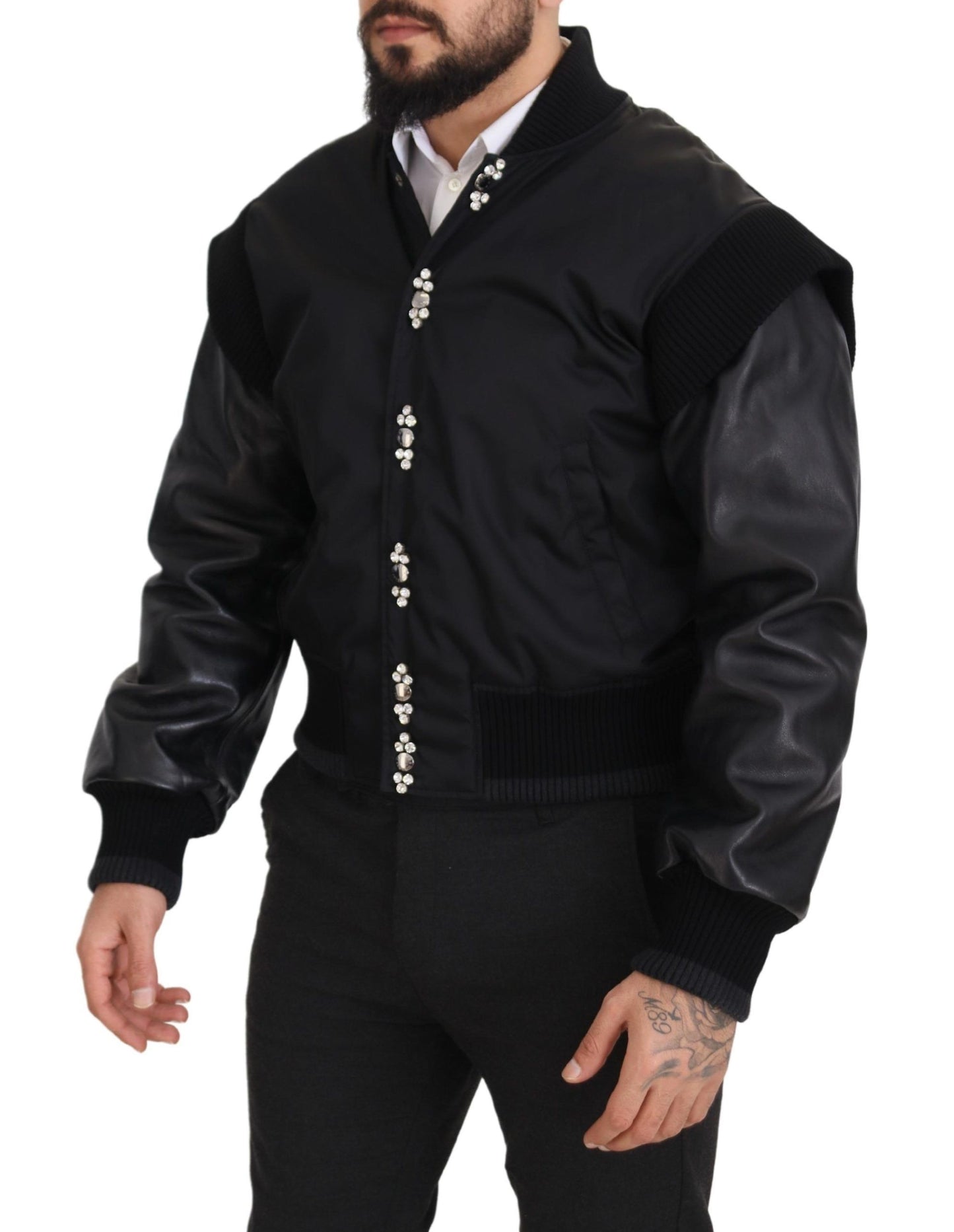 Dolce &amp; Gabbana - Élégant blouson aviateur noir orné de cristaux