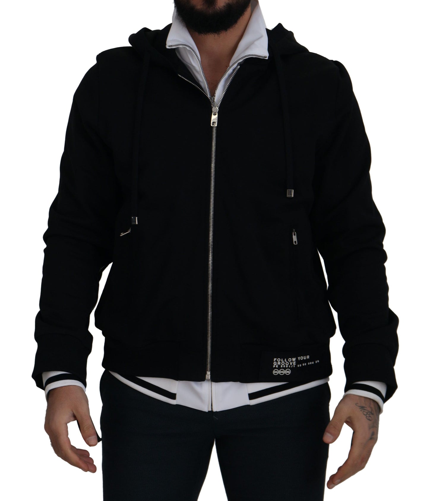 Dolce &amp; Gabbana Élégant blouson aviateur noir à capuche