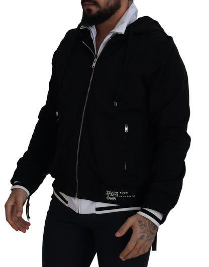 Dolce &amp; Gabbana Élégant blouson aviateur noir à capuche