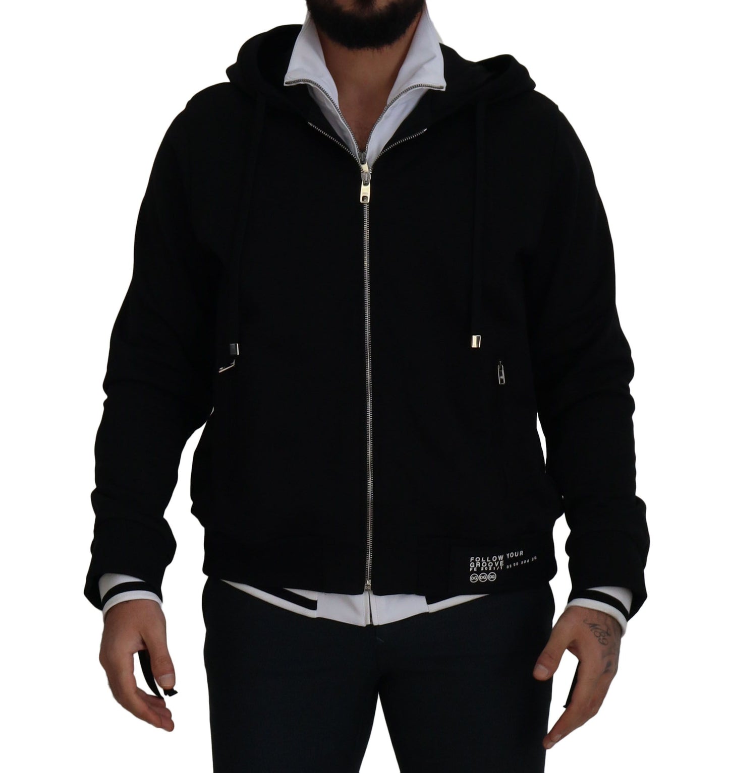 Dolce &amp; Gabbana Élégant blouson aviateur noir à capuche