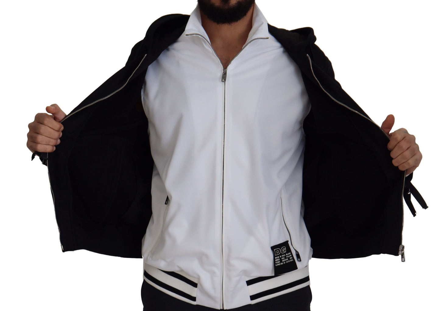 Dolce &amp; Gabbana Élégant blouson aviateur noir à capuche
