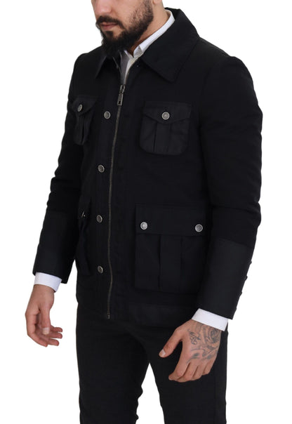 Veste élégante en laine mélangée noire à fermeture éclair Dolce &amp; Gabbana