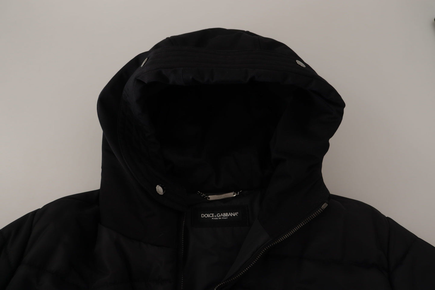 Dolce &amp; Gabbana Élégante Parka à Capuche Noire Hiver