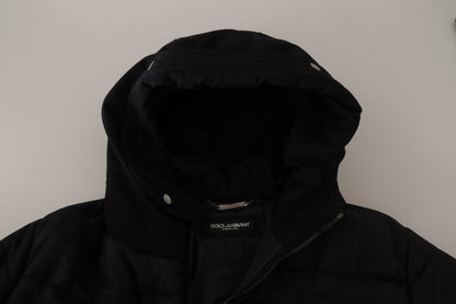 Dolce &amp; Gabbana Élégante Parka à Capuche Noire Hiver